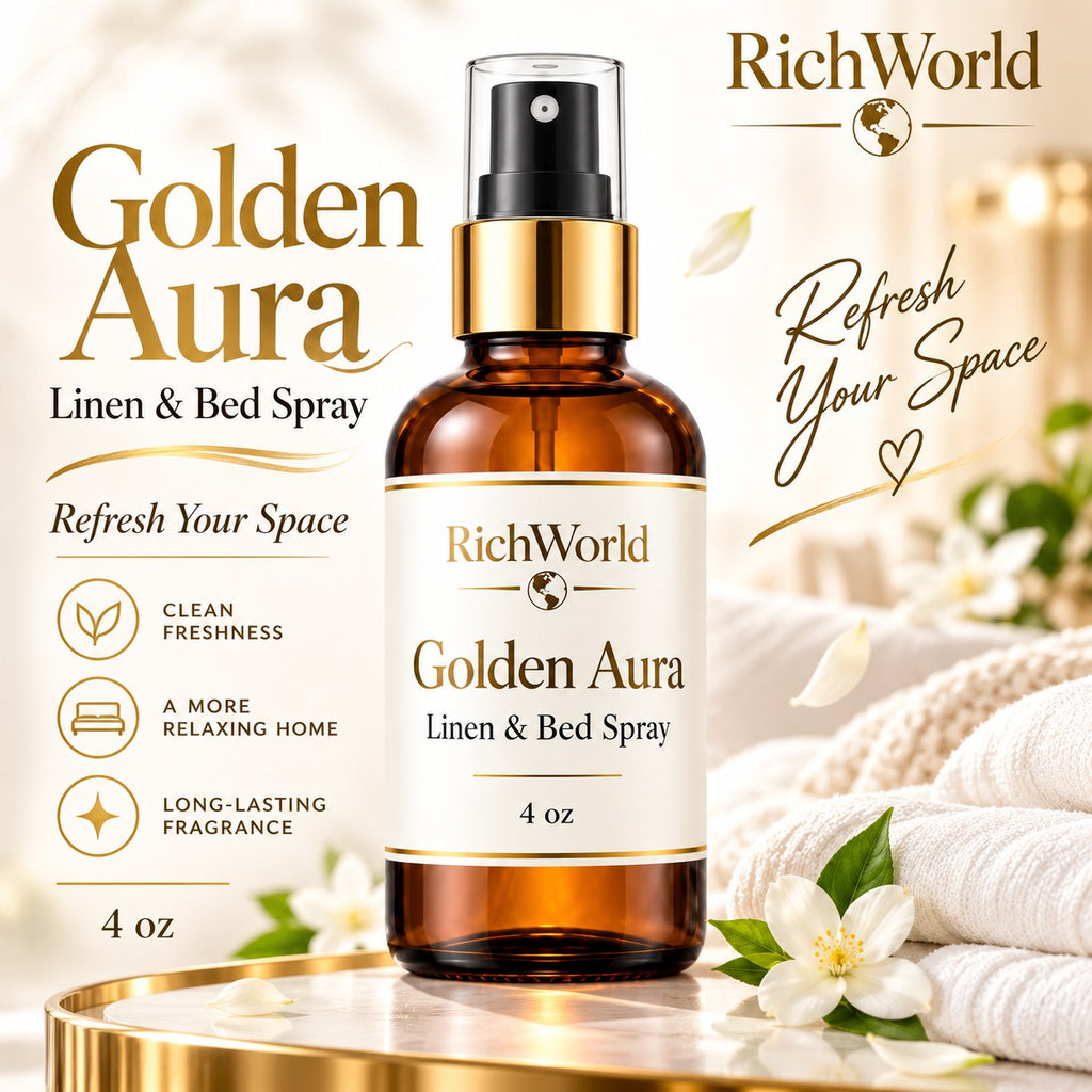 Golden Aura Linen & Room Spray – Luxury Pillow & Bed Mist | 4 oz