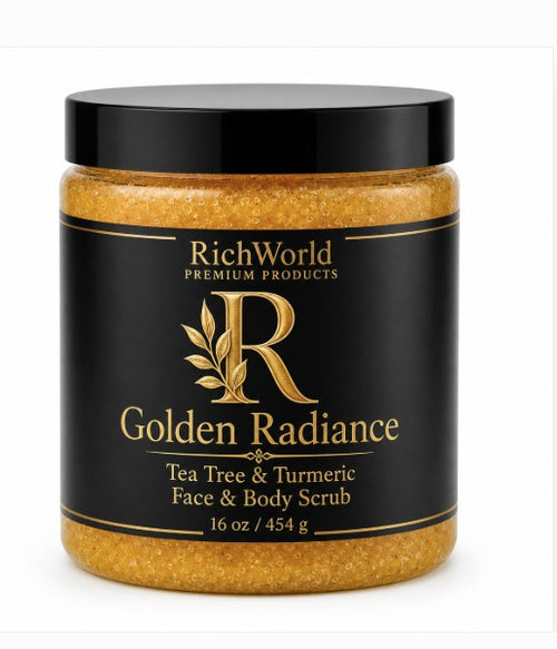 Golden Radiance Face & Body Scrub – Tea Tree & Turmeric | 16 oz