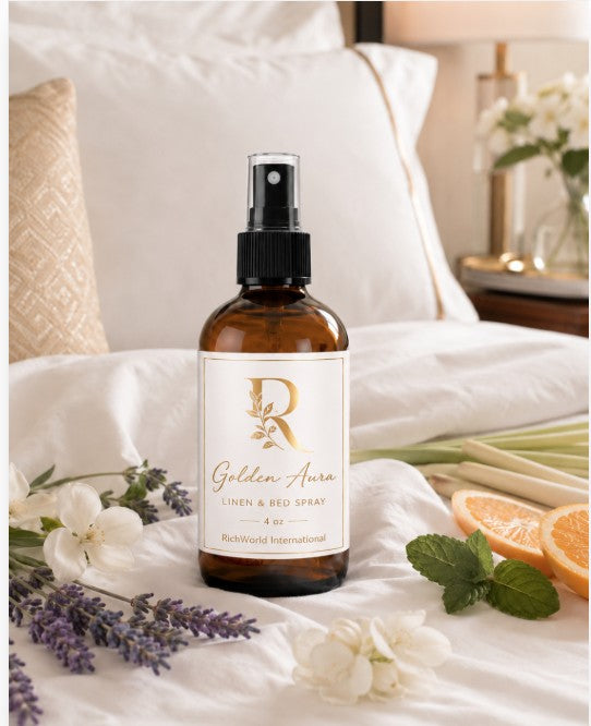 Golden Aura Linen & Bed Spray – Luxury Linen, Pillow & Room Mist, 4 oz.